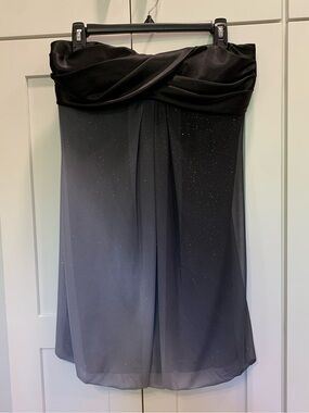 XSCAPE Ombre Strapless Minidress Size 10 Blue-Gray Black Bubble Hem Glittery